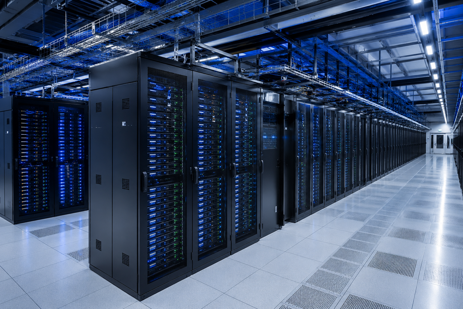 High density data hall with illuminated server racks