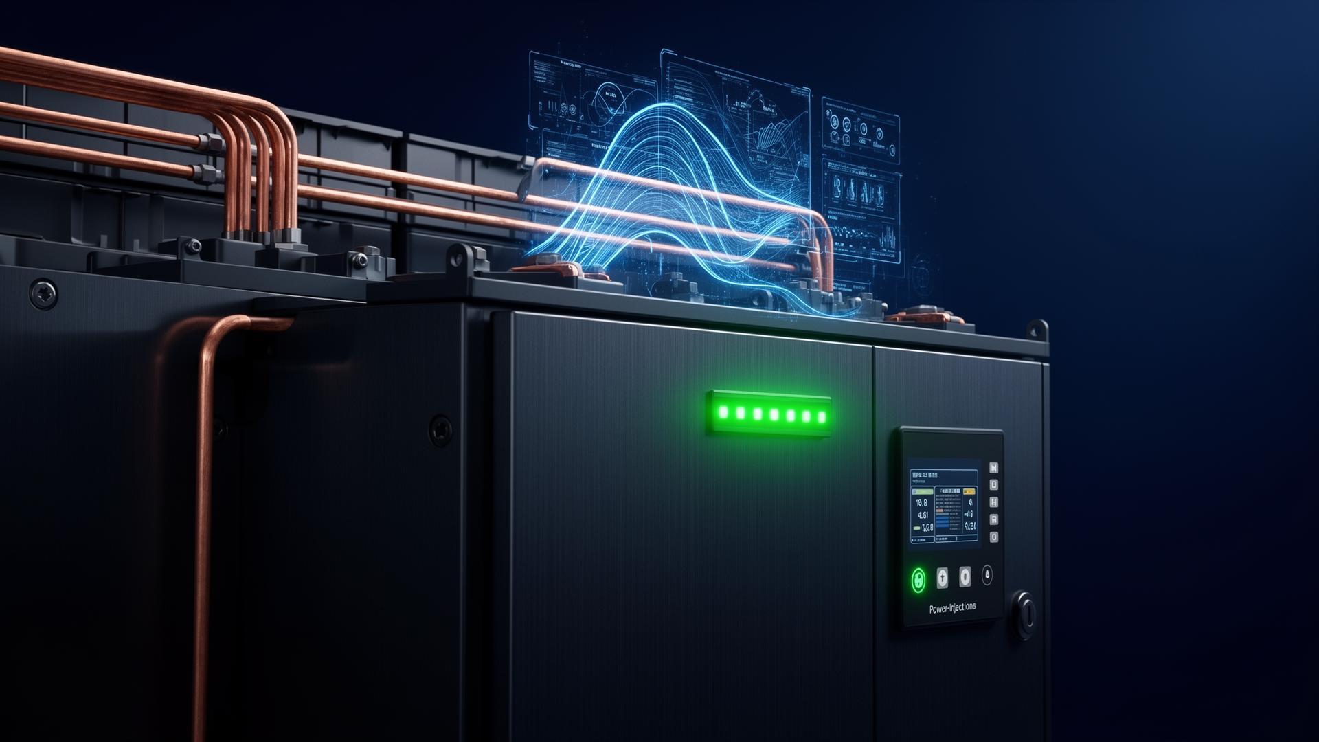 Power injection controller cabinet with copper busbars and holographic energy data